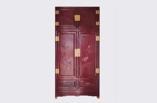 茶山镇高端中式家居装修深红色纯实木衣柜