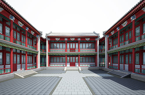 茶山镇北京四合院设计古建筑鸟瞰图展示