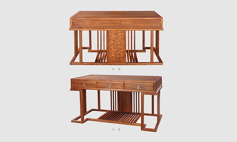 茶山镇 别墅中式家居书房装修实木书桌效果图